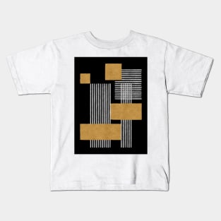 Stripes and Square Composition - Black Gold Kids T-Shirt